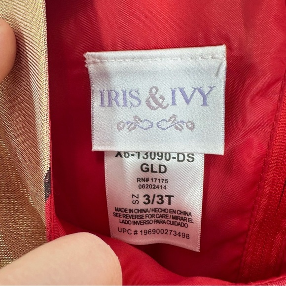 Iris & Ivy Girls Size 3T Red and Gold Holiday Christmas Party Dress Bow Ribbon - Picture 2 of 3